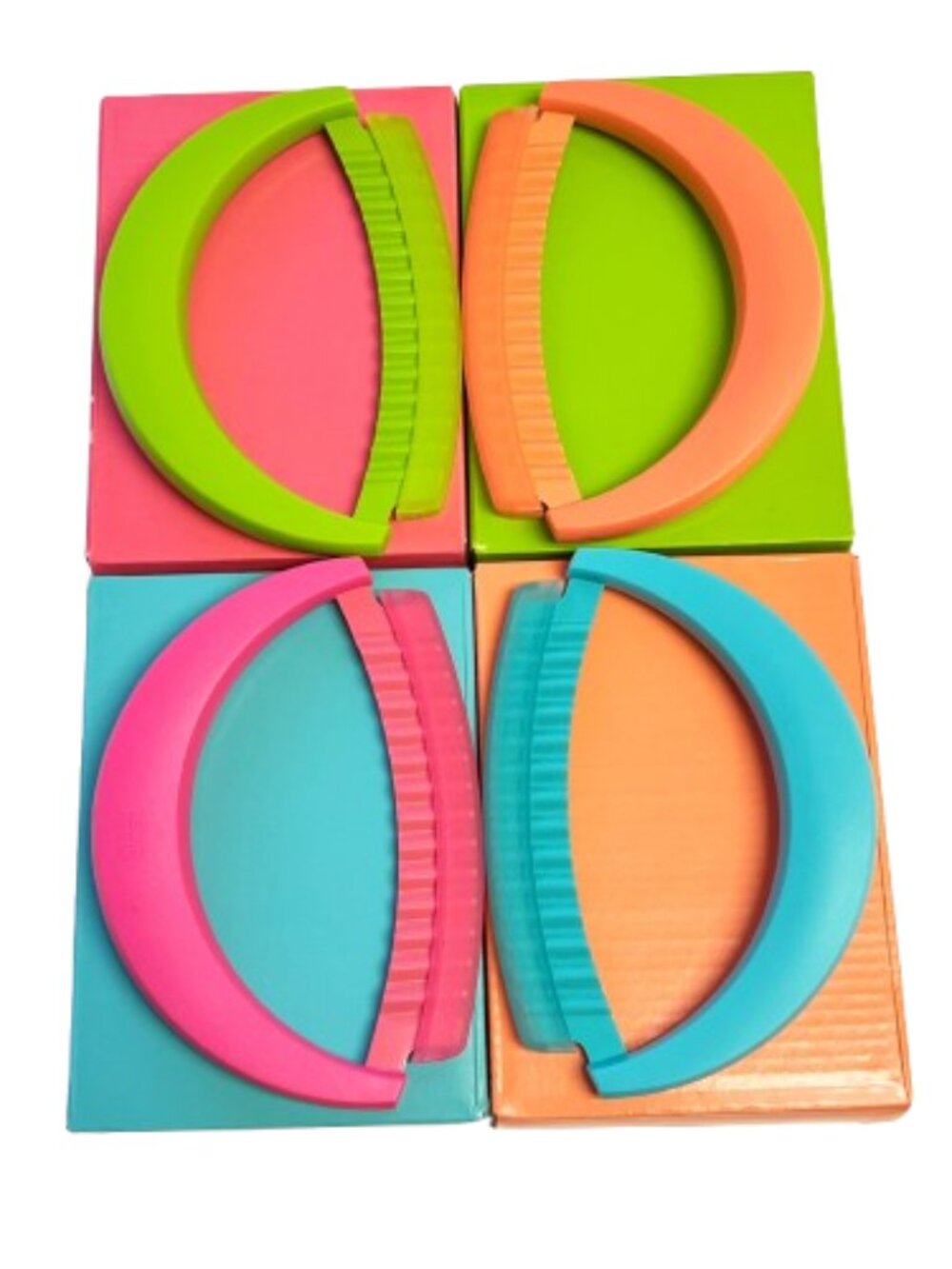 Kuhn Rikon Crinkle Mezzaluna Knife Set of 4 NEW BRIGHTS COLOR TONES K90865